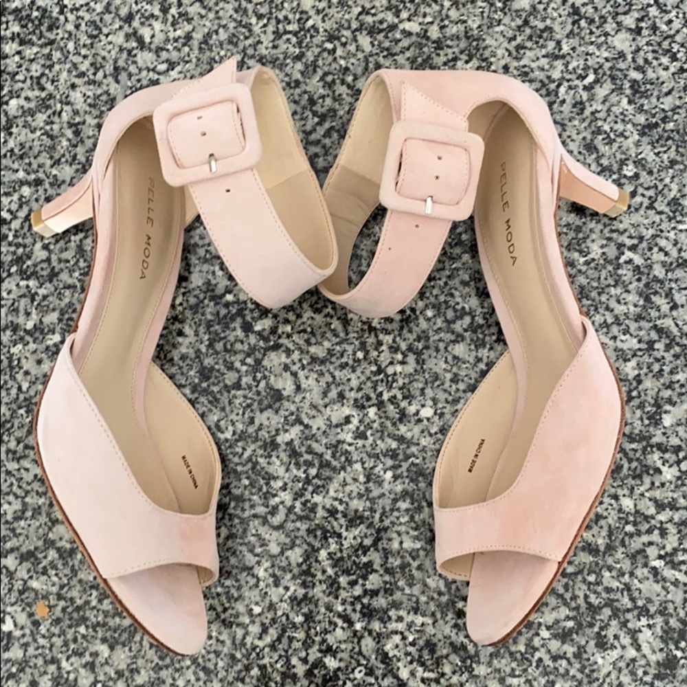 Pink suede strap open toe heel